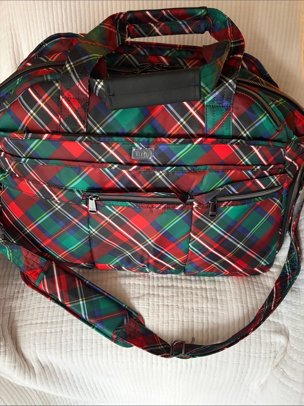 LUG Life Red Tartan Plaid Airbus 2 Overnight Weekender Tote w/Trolley Handle NEW